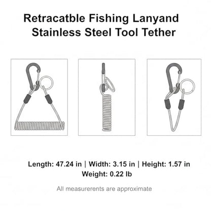 Retractable Fishing Tool Lanyard - Stainless Steel Tether for Pliers & Scissors, Anti-Loss Gear Clip for Boats, Kayaks (1 Pack) - size: 47.24 x 3.15 x 1.57"
