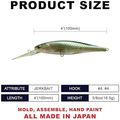 LUCKY CRAFT Pointer 100DD-S, Saltwater Surf Fishing Lures, Jerkbait, Halibut, Surf Perch, Calico Bass, White Seabass, Striped Bass, Sinking, Fishing Gear - color: 786 Ghost Olive Bora