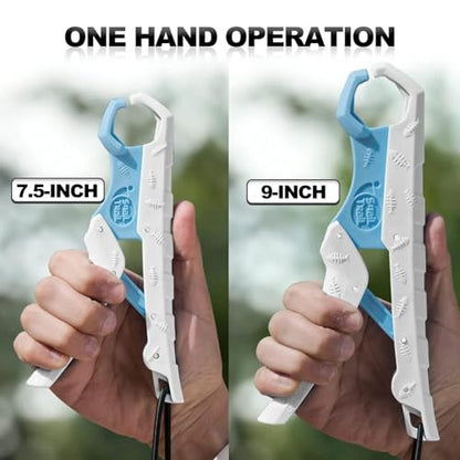 SNAIL TRAIL 7.5'' Floating Fish Gripper, Fishing Grabber | Catfish Mouth Pliers, Caught Bass Holder, Fish Scale Hook Clamp, Saltwater Lip Grip Tool with Lanyard, Gifts for Men - color: White-blue