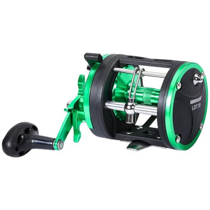 Sougayilang Round Baitcasting Fishing Reel –CNC Machined Aluminum Body Catfish Reel with 25LB Max Drag, Waterproof Trolling Reel with Level Wind & Magnetic Braking System for Musky Bass Pike - color: green-right handle