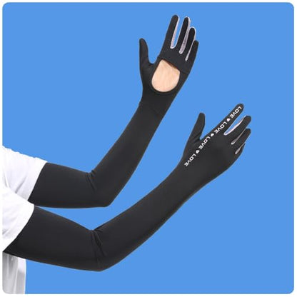 2 Pairs UV Protection Gloves Full Arm Sunblock Gloves with Ventilation Holes, Summer Sun Protection Gloves for Driving - color: Black Gray