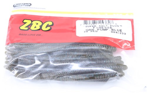 Zoom Bait Finesse Worm Bait-Pack of 20 - color: Green Pumpkin Blue