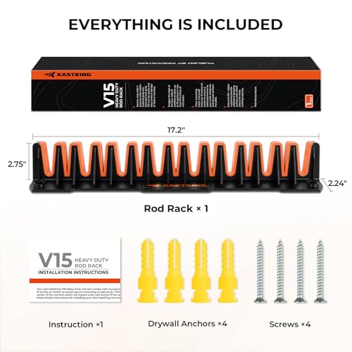 KastKing V15HD Heavy Duty Vertical Fishing Rod Holder – Wall Mounted Fishing Rod Rack, Store 15 Large Rods or Fishing Rod Combos in 18 Inches, Great Fishing Pole Holder and Rack, 1 Pack - color: Black - 1 Pack - Upgraded (Heavy Rod Combo, Store 15 Rods)