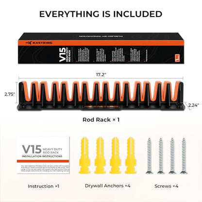 KastKing V15HD Heavy Duty Vertical Fishing Rod Holder – Wall Mounted Fishing Rod Rack, Store 15 Large Rods or Fishing Rod Combos in 18 Inches, Great Fishing Pole Holder and Rack, 1 Pack - color: Black - 1 Pack - Upgraded (Heavy Rod Combo, Store 15 Rods)
