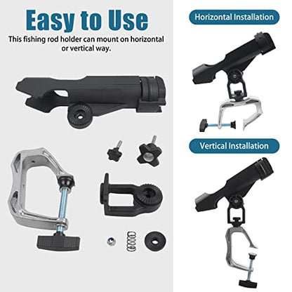 Fishing Rod Holder for Boat Adjustable 360° Rotation Hands-Free Fishing Pole Rod Racks No-Drill Rail Mount Rod Holders for Multi-Rod Setup Kayak, Pontoon, Boat Fishing - color: RH20 MAX OPENING 1.97 inch 2pcs