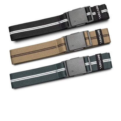 Arcade Belts Mens Explore Belt, Stretch Webbing for Max Comfort & Custom Fit, Metal-Free Buckle, Machine Washable Travel Belt - color: Stripe - Black/White