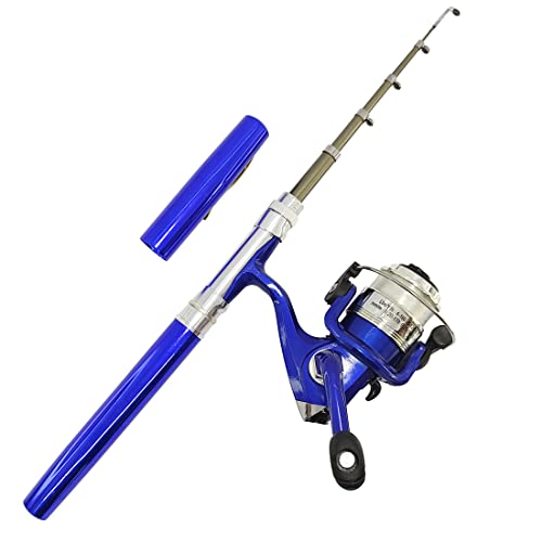 Compact Pocket Telescopic 38inch Mini Pen Fishing Rod Spinning Reel Combos Pen Folded Fishing Pole Spinning Wheel Gift for River, Lake, Reservoir, Ice Fishing and So On - color: Blue