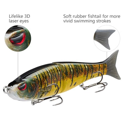Bassdash SwimShad Glide Baits Jointed Swimbait Bass Pike Salmon Trout Muskie Fishing Lure,3-Pack - color: Largemouth Bass +Blue Mackerel +Yellow Mackerel, size: 4.5in/0.65oz