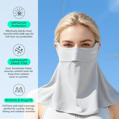 UPF 50+ Sun Protection Face Mask with Neck Coverage, UV Face Mask for Outdoor Activities, Unisex Breathable Sun Mask - style: Grey 1