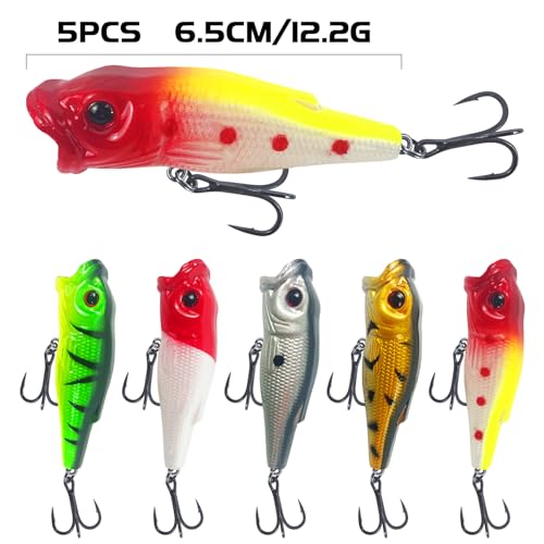 43Pcs Fishing Lures Kit Minnow Popper Walleye Fishing Lures Mixed Hard Crank Baits for Bass Fishing Walleye Salmon Freshwater Saltwater
