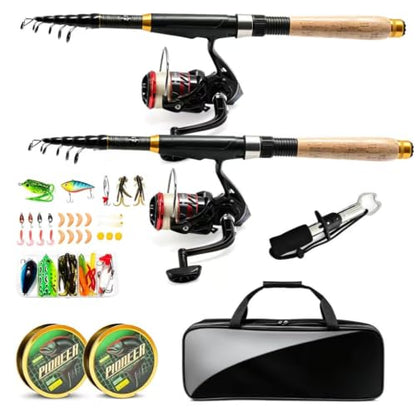2PCS Telescopic Fishing Rod and Reel Combo, Collapsible Fishing Pole Set with Lip, Spinning Reel Line Lures Set with Carrier Bag, Saltwater Freshwater Fishing Gear for Adults - size: 5.9FT/1.8M