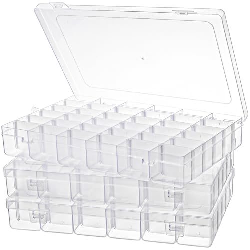 Tosnail 3 Pack 36 Compartments Clear Plastic Craft Storage Organizer Small Parts Organizer with Dividers