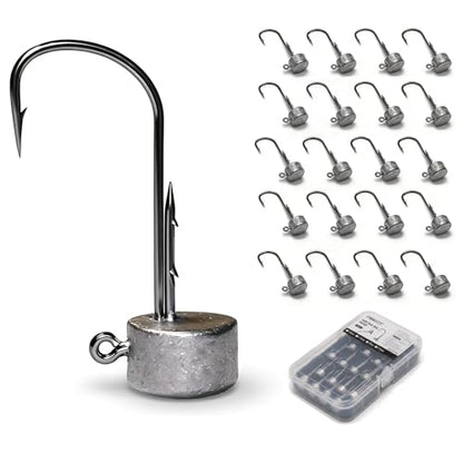 20Pcs Ned Rig Jig Heads 1/16-1/4oz Dual Antislip Barbs for Bass | Dual Anti-Slip Barbs Design, Mushroom Head Design, Sharp High-Strength Jig Hooks, Precision Die-cast Construction - size: 1/8oz-20Pcs