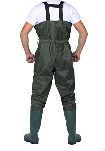 Bootfoot Fishing Chest Waders for Men Women with Boots 2-Ply Nylon/PVC Waterproof Hunting Waders with Boots Hanger - color: Green, size: 13