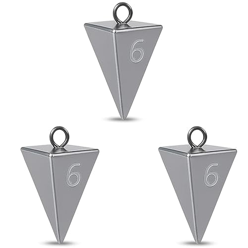 Pyramid Sinkers for Surf Fishing – Lead Fishing Weights, No-Roll Bottom Hold - style: 6oz-3pcs