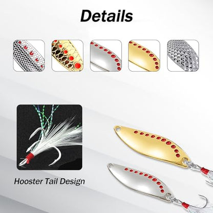 Fishing Lures 10pcs Spoon Spinner Baits FS/YE-09 | with Rooster Tail Treble Hook,Zinc Alloy Fishing Spoons,for Bass Trout Pike Walleye Salmon, Freshwater Saltwater - size: 2.36'',0.88oz