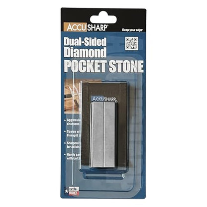 AccuSharp Pocket Stone Sharpener with Pouch, 3 Inch Dual-Sided Sharpening Stone for Knives, Fish Hooks, Camping, Hunting Knives, Restores, Repairs & Hones Blades, Diamond - color: Diamond