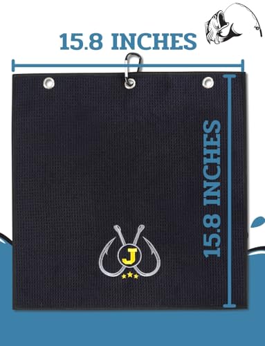 Embroidered Fishing Towels with Clip, Personalized Microfiber Towel Accessories for Fishing Lovers, 16x16 Inches, Pack of 2, Initial A - color: A