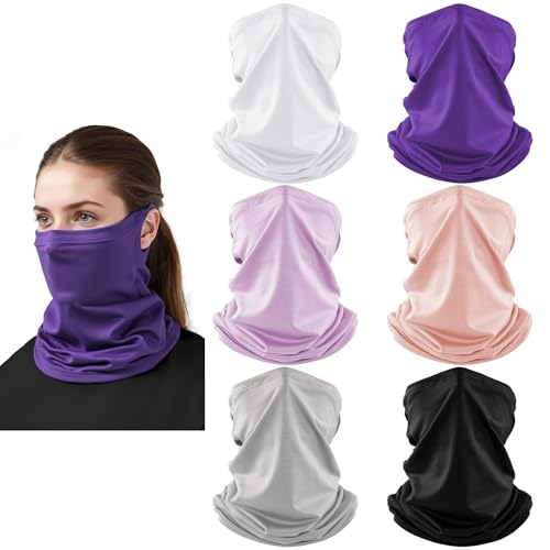 HONGTEYA 6 Pack Summer Neck Gaiter, UV Protection Cooling Face Mask Breathable Bandana Head Scarf Face Cover for Men Women - color: Purple / Lavender / Pink / White / Light Grey / Black
