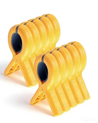 10 Pack Beach Towel Clips Heavy Duty Large Beach Essentials Chair Pool Clip | Yellow Clips with Strong Grip, Silicone Protection, Rust Resistant Spring, Multi-Use for Beach, Boat, Cruise & Outdoors - color: Yellow