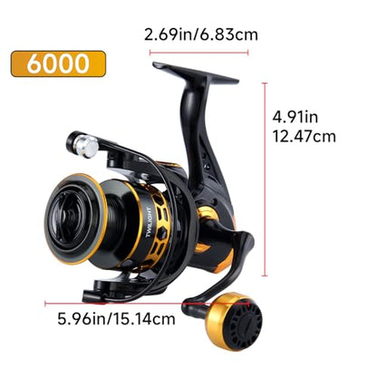 HAUT TON Dolphin Advance Edition Spinning Reel,5.2:1Gear Ratio,22LBS,5+1BB,Backlash Free Bearing,Sealed Drag System,Saltwater,Freshwater Fishing Reels - color: TGG, size: 6000