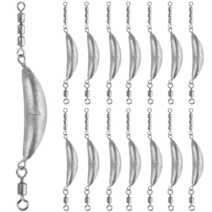 THKFISH Fishing Spin Sinker，Crescent Sinker with 3 Roller Swivels Fishing Sinker Drop Shot Weights Fishing Weights Kit Inline Trolling Sinkers,Torpedo Sinkers Saltwater Freshwater,1/2-6OZ, sliver - size: 1OZ