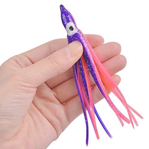 Fishing Squid Skirts Lures Octopus Skirts Trolling Lures Soft Plastic Fishing Tackle Squid Bait for Saltwater Bass Salmon Trout - color: Purple, size: 3.54in - 30pcs