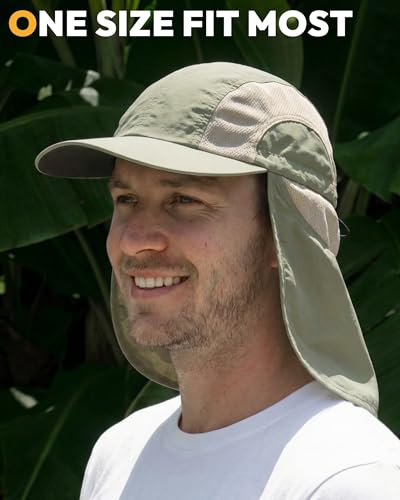 Mens Sun Hat with Breathable Mesh Sun Hats for Men Sun Protection Fishing Hat with Neck Flap for Hiking Cycling - color: Light Beige