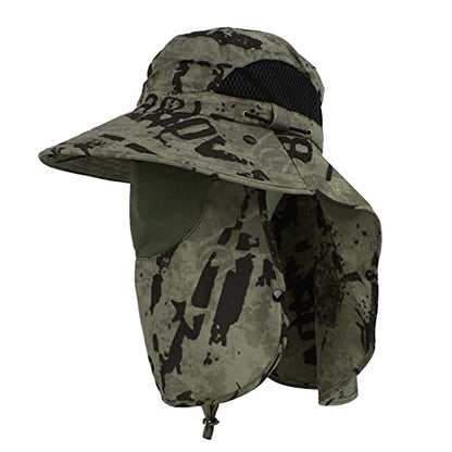 Unisex Outdoor Work Sunhat with Face Neck Flap UV Protection for Fishing Hiking Mountaineering Garden - color: Army Green