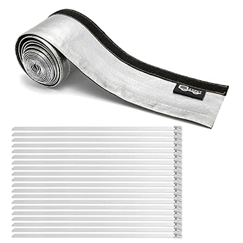 Heat Shroud Aluminized Sleeving Heat Shield Fuel line Wire Heat Sleeve 1" I.D. x 10FT with 20 Pcs 7.8Inch Stainless Steel Cable Metal Zip Ties - size: 1"I.D.x 10FT