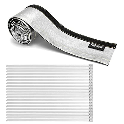 Heat Shroud Aluminized Sleeving Heat Shield Fuel line Wire Heat Sleeve 1" I.D. x 10FT with 20 Pcs 7.8Inch Stainless Steel Cable Metal Zip Ties - size: 1"I.D.x 10FT