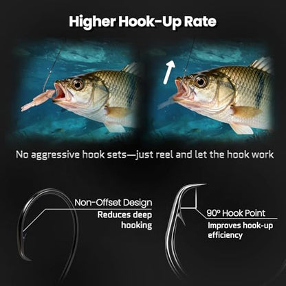 FishTrip 50/100Pcs Inline Circle Hooks for Freshwater Saltwater #4-10/0 | 3X Strong, High Carbon Steel, Rust-Proof, Ultra Sharp Barbed, Fishing Octopus Hooks for Bass, Salmon, Pike, Catfish - size: 5/0#_100pcs