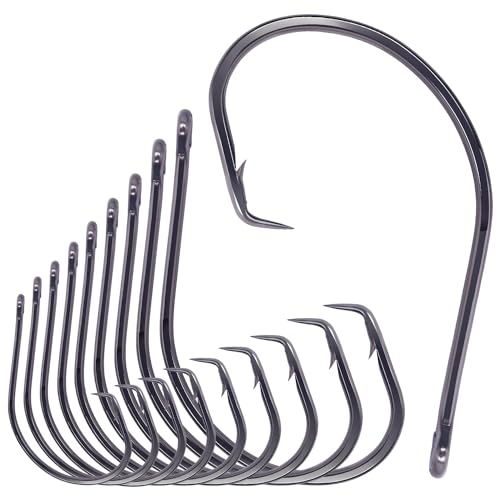 XFISHMAN-Inline-Circle-Hooks-Saltwater-Freshwater-for-Catfish-Tuna-Bass-Octopus-Hooks-Big-Hook-Fishing 50 Pack - color: Black, size: 6/0 50-Pack