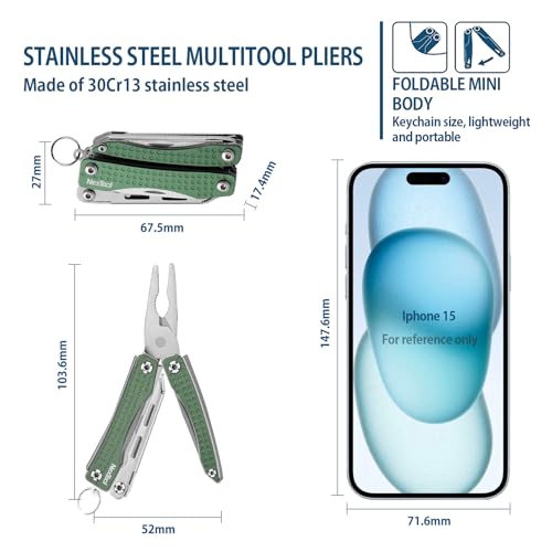 Nextool EDC Keychain Multitool, 10 in 1 Mini Pocket Knife Multi Tool with Needlenose Pliers, Scissors, Mini Useful Cool Gadgets for Men, Father's Day Gifts from Daughter-Green - color: Green