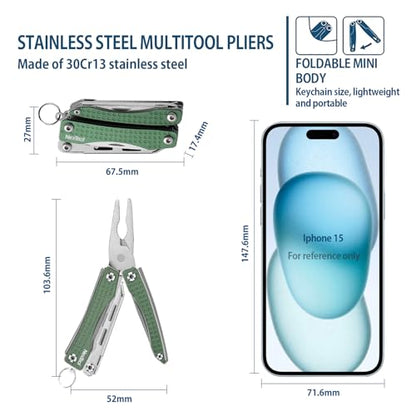 Nextool EDC Keychain Multitool, 10 in 1 Mini Pocket Knife Multi Tool with Needlenose Pliers, Scissors, Mini Useful Cool Gadgets for Men, Father's Day Gifts from Daughter-Green - color: Green
