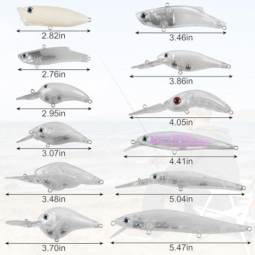 Blank Fishing Lure Kit,Unpainted Popper Plug Lures DIY Crank Bait Set Fishing Pliers Treble Hooks 3D/4D Lure Eyes Bait Sticker Split Rings,Fish Tackle Accessories Kits - color: Lure Kit-12pcs
