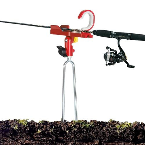 Fishing Rod Holder Angling Pole Rack with Ground Spikes | Dock Fishing Rod Holder for Boat Shore Kayak Pontoon Dock Surf Beach - color: Red
