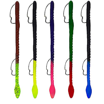 Delong Lures Fishing Lures Bass Set, 10" Pre-Rigged Weedless Swim Bait, Twister Tail Bass Fishing Lures, Extra Durable Soft Plastic Baits for Freshwater - 5 pcs Bass Baits and Lures Pack, Made in USA - color: Turbo Worm Variety