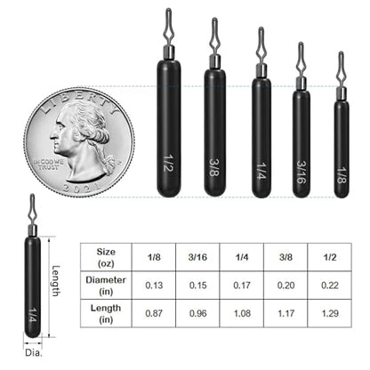 12Pcs Tungsten Drop Shot Weights Sinkers for Bass Fishing, Tungsten Dropshot Fishing Weights - color: no chip black - clip on - skinny, size: 3/8 oz - 2pcs