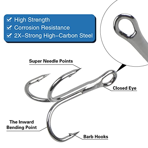 Fishing Treble Hooks Kit,190pcs High Carbon Steel Strong Sharp Treble Hooks Round Bend with Split Rings Triple Hook for Lures Baits Saltwater Freshwater Fishing Gear - color: Red Mixed