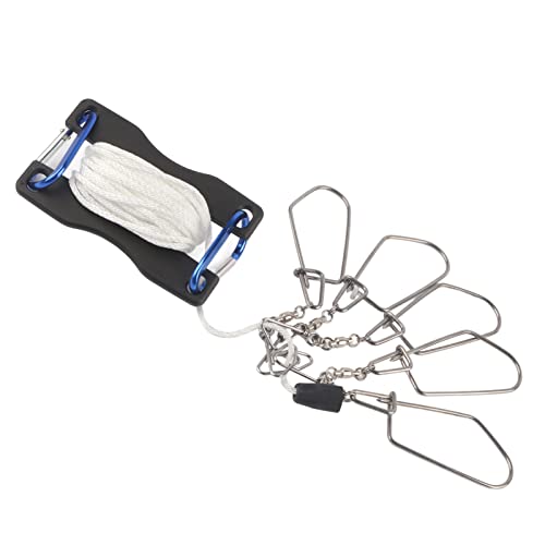 Live Fish Lock Portable Stainless Steel Fishing Stringer with Wear - Resistant Nylon Rope, D - Shaped Carabiner and Quick - Release Pin for Big Game Lure Fishing - color: Black
