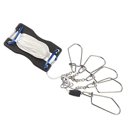 Live Fish Lock Portable Stainless Steel Fishing Stringer with Wear - Resistant Nylon Rope, D - Shaped Carabiner and Quick - Release Pin for Big Game Lure Fishing - color: Black