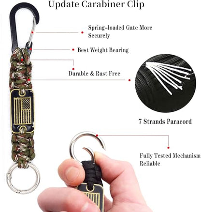 Heavy Duty Braided Paracord Lanyard Keychain with USA Flag, Parachute Rope Necklace Keychains, Braided Strong Lanyard - color: 2 Pcs Army Green