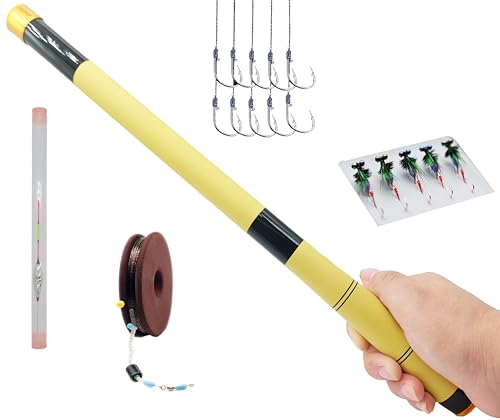 Tenkara Rod Carbon Fiber Telescopic Fishing Rod Portable Ultralight Fishing Tenkara Rod Collapsible Bass Crappie Full Kit Fishing Pole All Waters Bamboo - color: Yellow hand rod kit, size: 14.7 ft & 4.5m