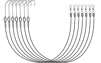 Saltwater Fishing Hook Rigs,Steel Leaders Long Shank Hook for Surf Fishing,Black Leader Wire O'shaughnessy Forged Hook for Freshwater - size: 1/0-9‘’-30lb, style: 8pcs