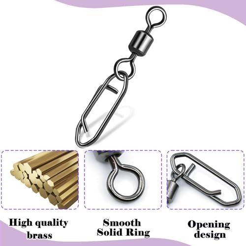 50Pcs High Strength Fishing Swivels | Ball Bearing Snap Swivels with Stainless Steel| Saltwater/Freshwater Quick-Change Snap Swivels for Catfishing Tackle,Lures - size: Black Rolling Swivel 50 Set_3/0# to 4#