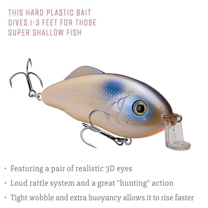 Strike King Hybrid Hunter Shallow Jr. Fishing Lure, Shallow Diving Crankbait, 90-Degree Bill, 3D Eyes, Loud Rattle, Dives 1 to 3-Feet,Size 4 & 6 Treble Hooks - color: Oyster, size: 1/2 oz