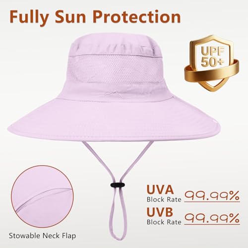 ZOORON Sun Hats for Men Women Fishing Hat with Neck Flap,UPF 50+ Sun Hat Waterproof Wide Brim Bucket Hats for Safari Hiking - color: 1-purple(neck Flap)