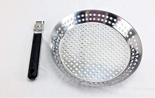12" Stainless Steel Grill Skillet & Deep Fryer Strainer Basket with Removable Handle - BBQ Grill Pan for Seafood & Vegetables - Outdoor Camping & Backpacking Grilling Accessory by Mr. Bar-B-Q 06753Y - size: 11.99x12 Inch