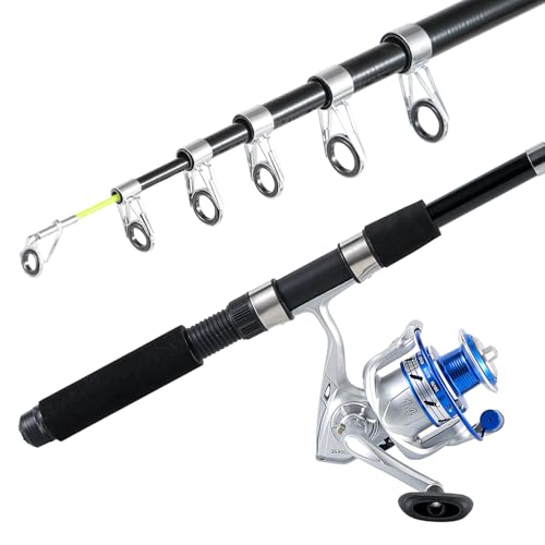 Tripquips Fishing Pole Combo, 6.9ft 2Pcs Telescopic Rods Set, Collapsible Fishing Rods, 2PCS Spinning Reel Set with Carrier Bag Freshwater Fishing Rod and Reel Combos Kits - color: Blue Fishing Combos